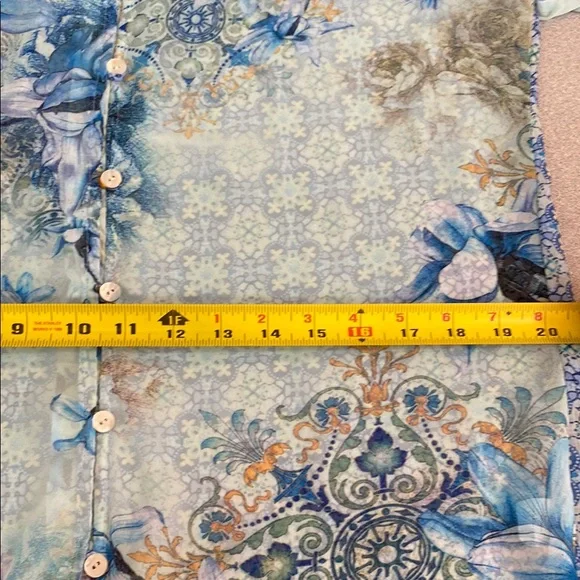 Blue Ruffled Blouse with 3/4 Sleeves - Picture 5 of 7